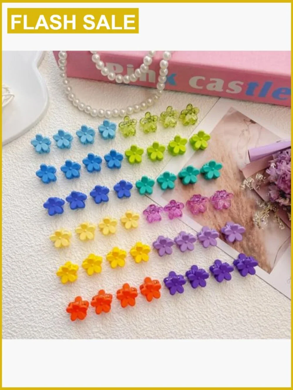 96pcs Mini Flower Claw Hair Clips in Organizer Box